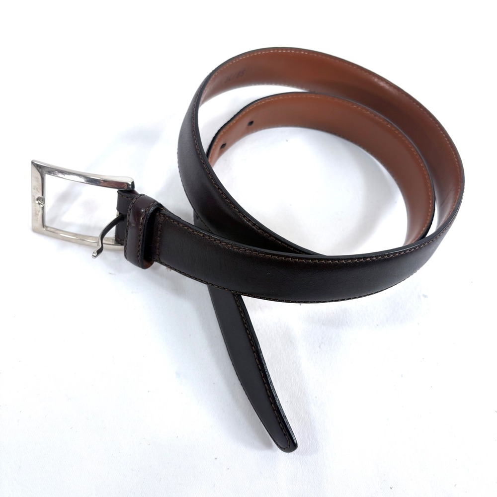Brooks Brothers 346 Belt Dark Brown Leather Made in Italy 34/85 Silver Buckle